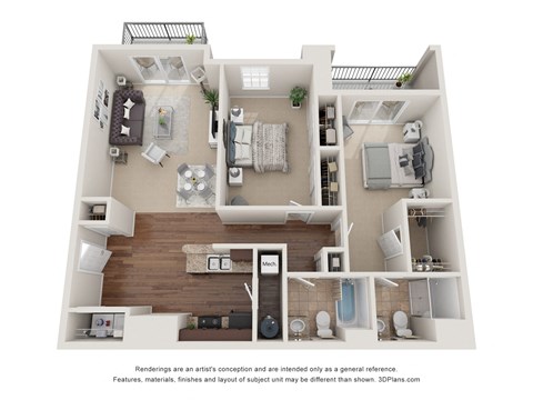 Floor plan for 2 beds, 2 baths, 1200 sqft